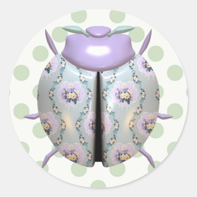 Ladybug polka dot floral lila runder aufkleber (Vorderseite)