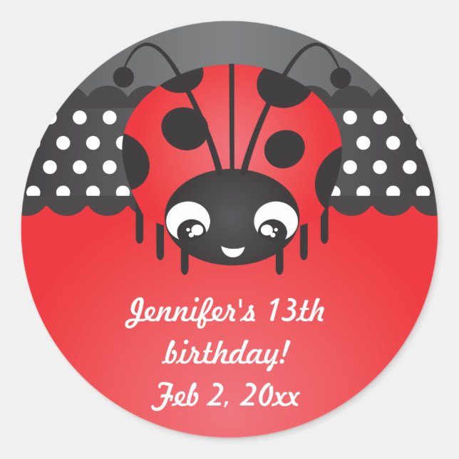 Ladybug Polka Dot Geburtstagsparty Stickers (Vorderseite)