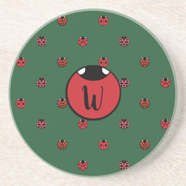 Ladybug Polka Dots Sandstone Untersetzer (Vorne)