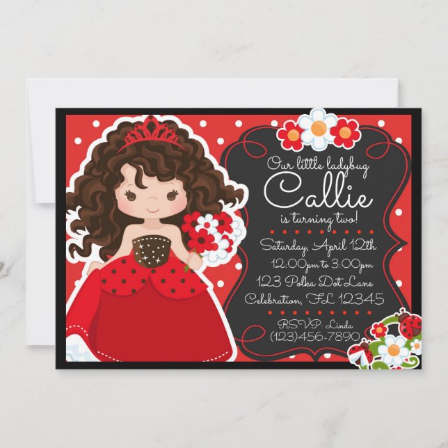 Ladybug Princess Girls Geburtstag Einladung (Vorderseite)
