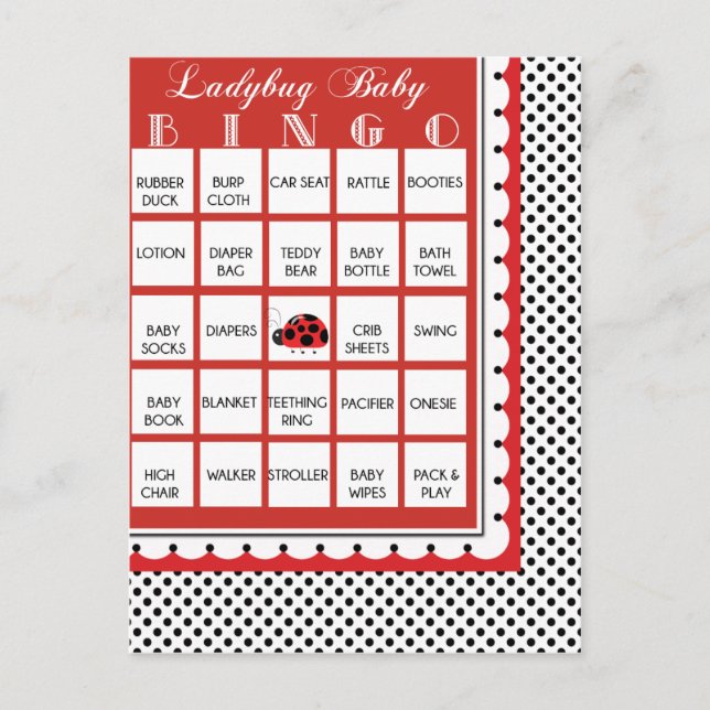 Ladybug Punkts Baby Shower Bingo Card 16 Einladungspostkarte (Vorderseite)