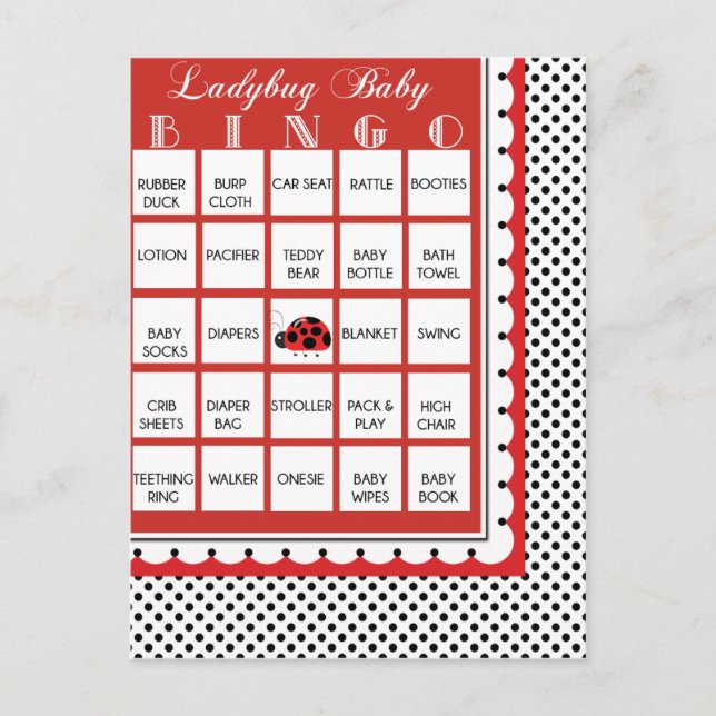 Ladybug Punkts Baby Shower Bingo Card 17 Einladungspostkarte (Vorderseite)