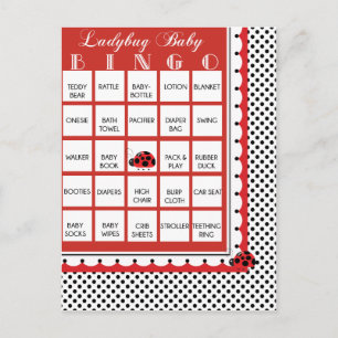 Ladybug Punkts Babydusche Bingo-Karte 4 Einladungspostkarte