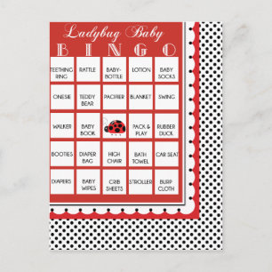 Ladybug Punkts Babydusche Bingokarte 5 Einladungspostkarte