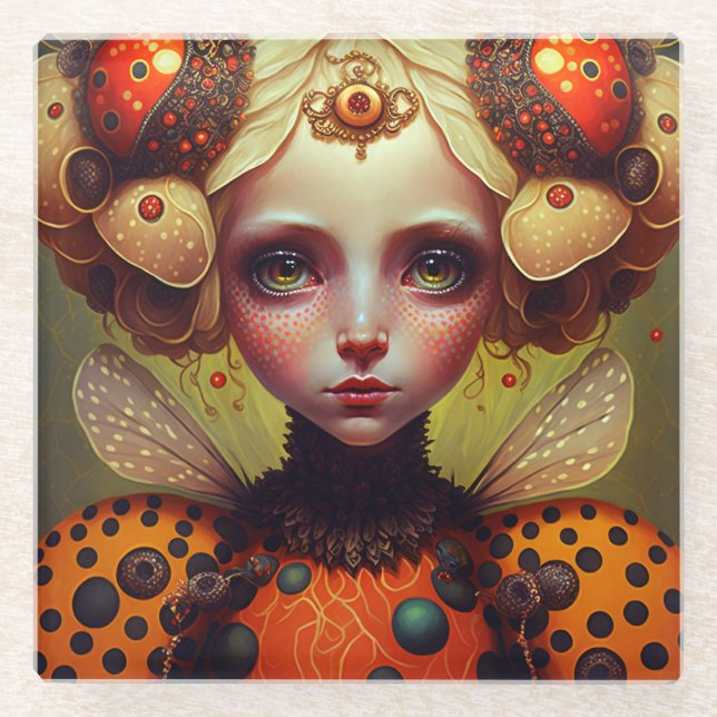 Ladybug Queen 2 Niedlich Fantasy Art Glasuntersetzer (Vorderseite)