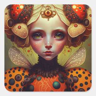 Ladybug Queen 2 Niedlich Fantasy Art Quadratischer Aufkleber
