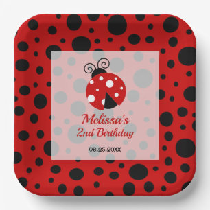 Ladybug Red Black Frame Polka Dots Kindergeburtsta Pappteller