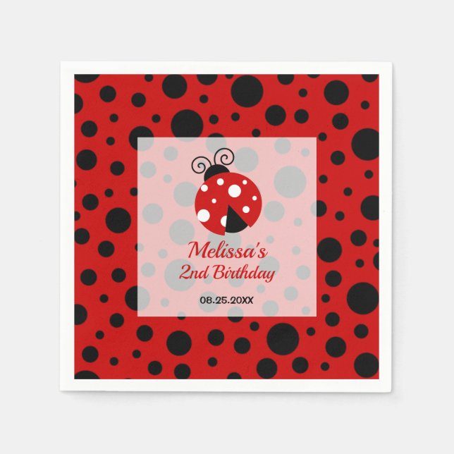 Ladybug Red Black Frame Polka Dots Kindergeburtsta Serviette (Vorderseite)