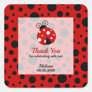 Ladybug Red Black Frame Polka Punkte Vielen Dank Quadratischer Aufkleber