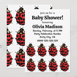 Ladybug Red Black Insect Ladybug Baby Girl Dusche Einladung