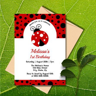 Ladybug Red Black Polka Dots Kindergeburtstag Einladung
