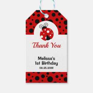 Ladybug Red Black Polka Dots Kindergeburtstag Geschenkanhänger