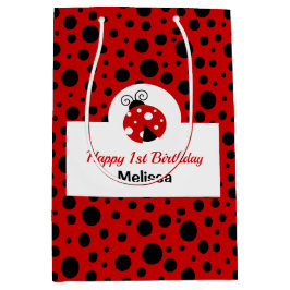 Ladybug Red Black Polka Dots Kindergeburtstag Mittlere Geschenktüte