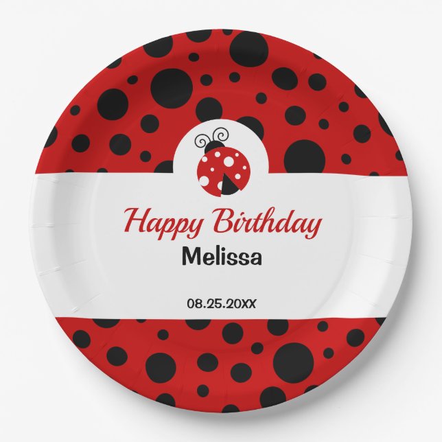 Ladybug Red Black Polka Dots Kindergeburtstag Pappteller (Vorderseite)