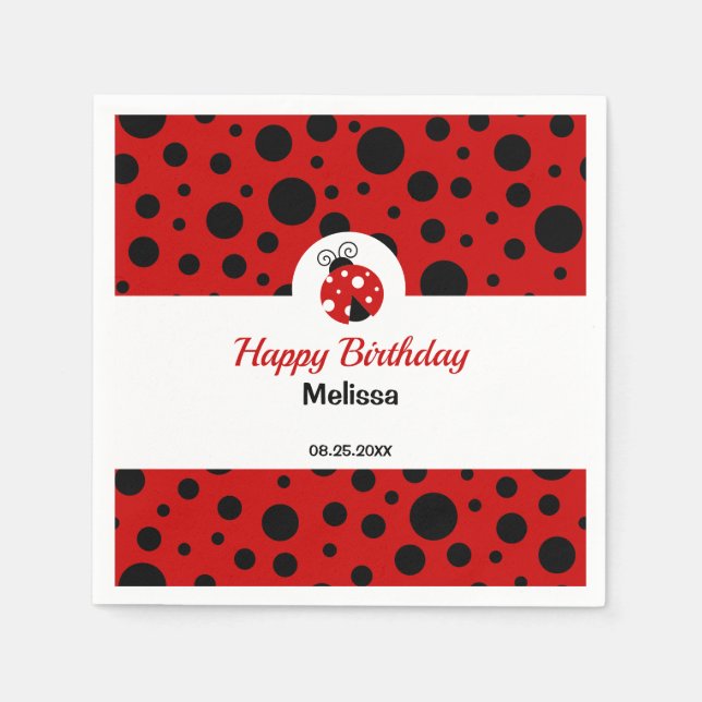 Ladybug Red Black Polka Dots Kindergeburtstag Serviette (Vorderseite)