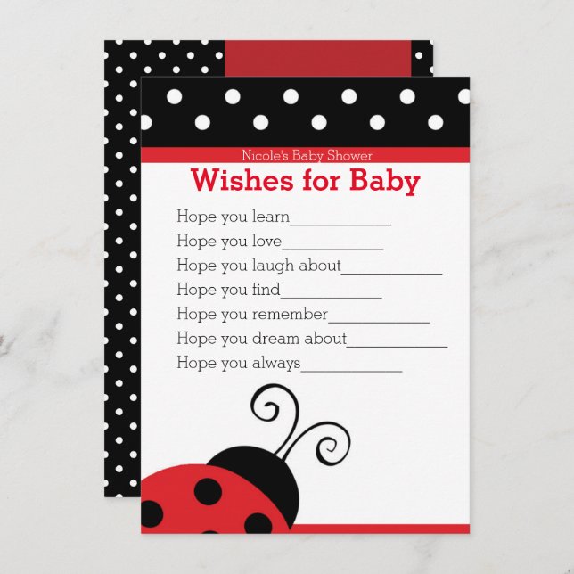 Ladybug Red Polka Dot wünscht Baby Showcard Einladung (Vorne/Hinten)