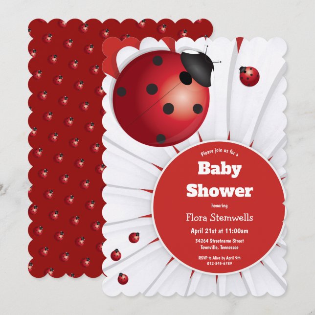 Ladybug Red White Black Baby Dusche Einladung (Vorne/Hinten)