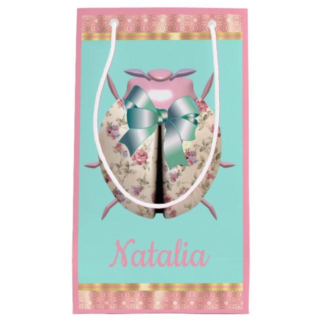 Ladybug Rose Veilchen Blumenrosa niedlich Kleine Geschenktüte (Vorderseite)