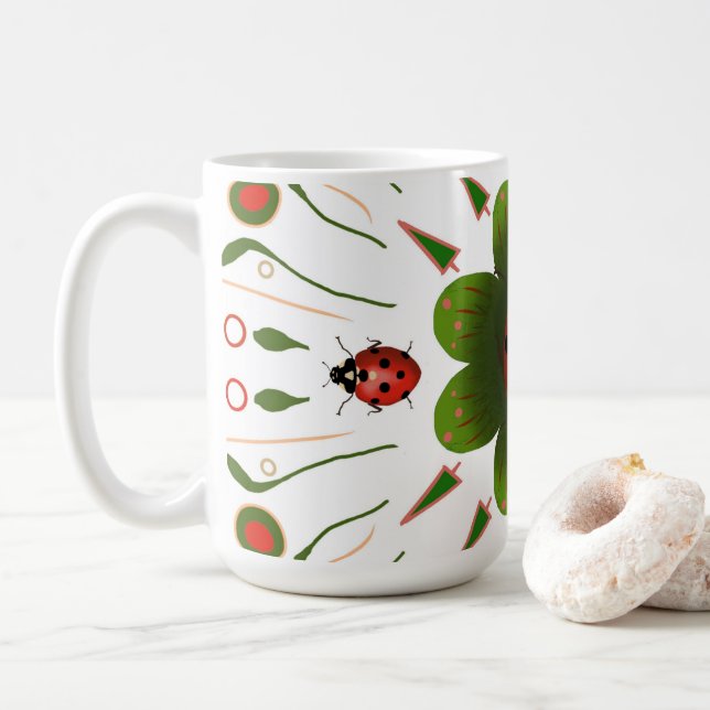 Ladybug - rot, grün auf weiß kaffeetasse (Mit Donut)