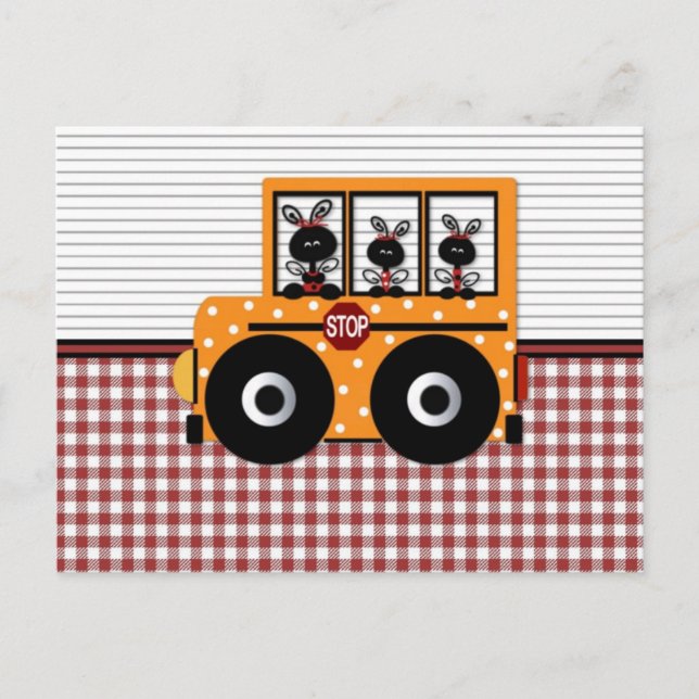 Ladybug Schoolbus Card Postkarte (Vorderseite)