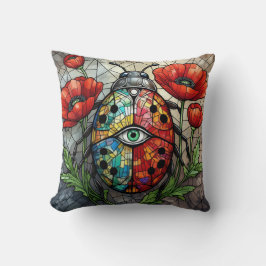 Ladybug stained glass vibrant poppy flower insect kissen