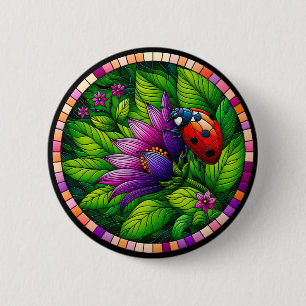 Ladybug Stains Glass Button