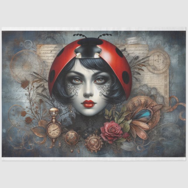 Ladybug Steampunk Gothic Viktorianisch Decoupage Seidenpapier (Vorderseite)