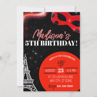 Ladybug Superhero Birthday Invitation Karte