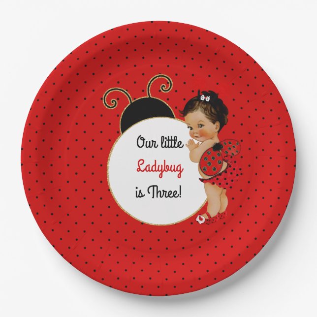 Ladybug Theme Baby Girl Red & Black Pappteller (Vorderseite)