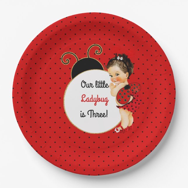 Ladybug Theme Baby Girl Red & Black Pappteller (Vorderseite)