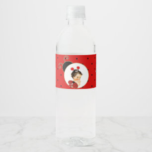 Ladybug Theme Baby Girl Red & Black Wasserflaschenetikett