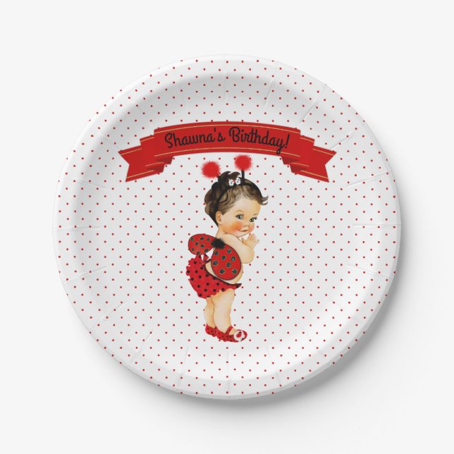Ladybug Theme Baby Girl Red Dots Pappteller (Vorderseite)