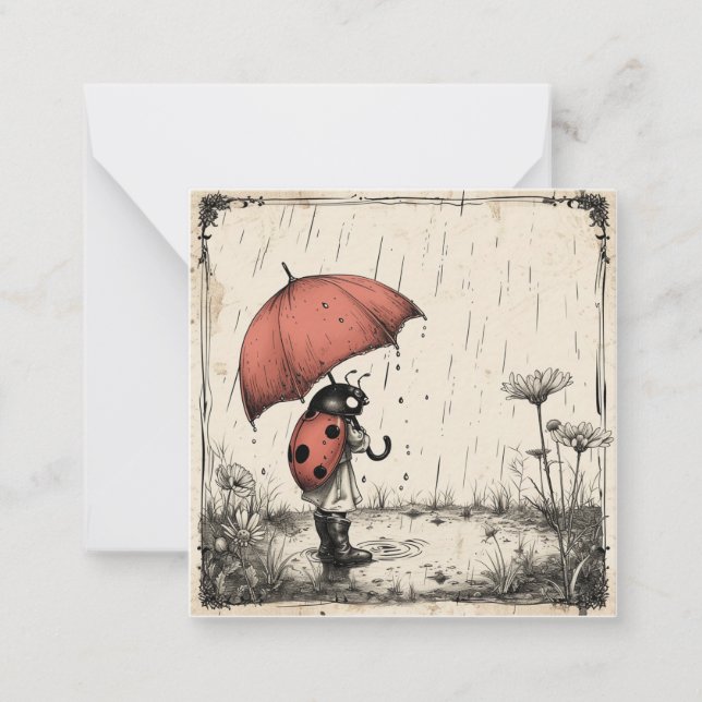 Ladybug Umbrellas & Sweet Sentiments: Regentag Mitteilungskarte (Vorderseite)