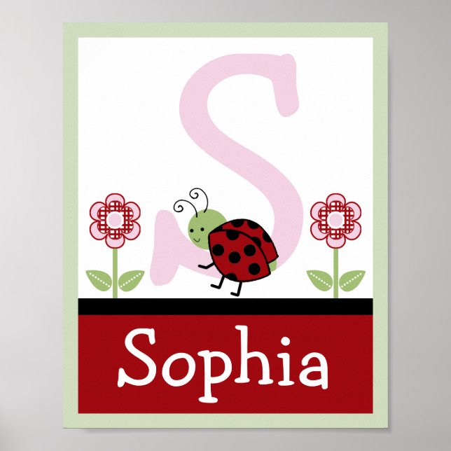 Ladybug und Blume Letter & Name Wall Art Poster (Vorne)