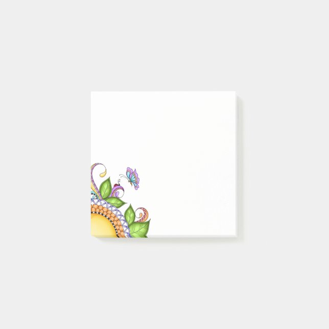 Ladybug und Butterfly Doodle Blume Post-it Klebezettel (Vorderseite)