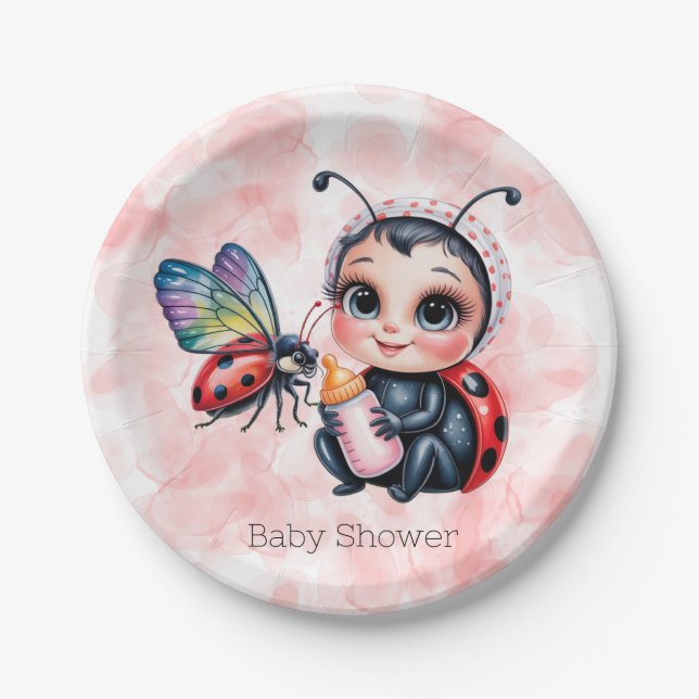 Ladybug und Butterfly Girl Babydusche Pappteller (Vorderseite)