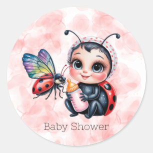 Ladybug und Butterfly Girl Babydusche Runder Aufkleber