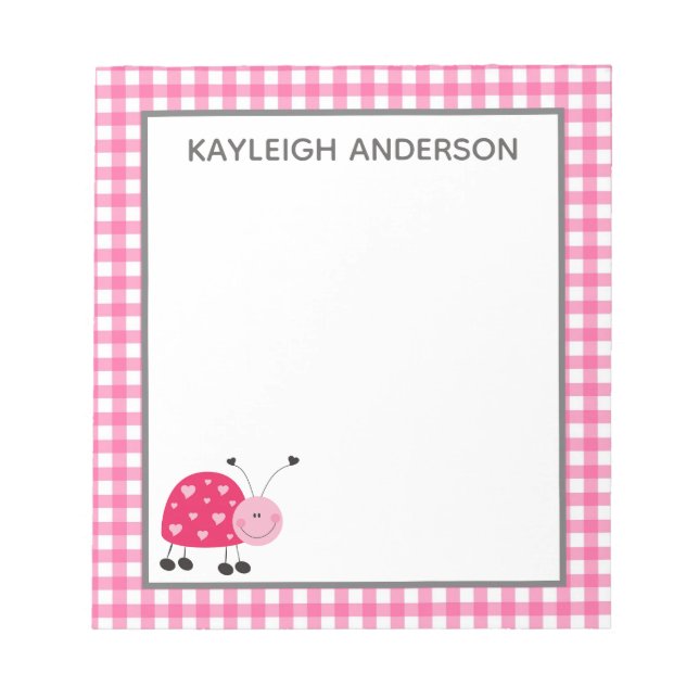 Ladybug und Pink Gingham Notepad Notizblock (Vorderseite)