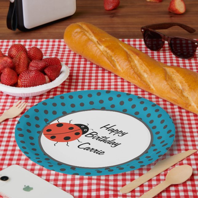 Ladybug und Polka Dots Personalisiert Pappteller (Picknick)