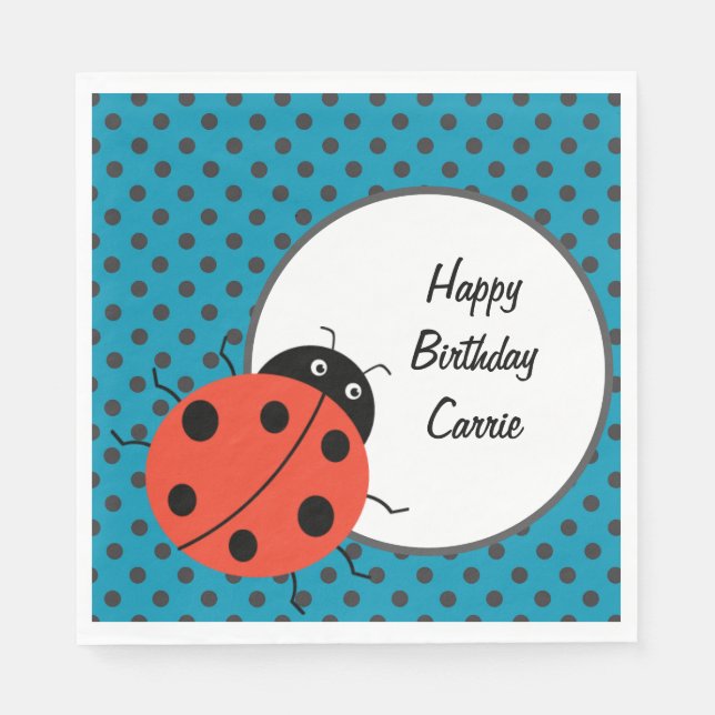 Ladybug und Polka Dots Personalisiert Serviette (Vorderseite)