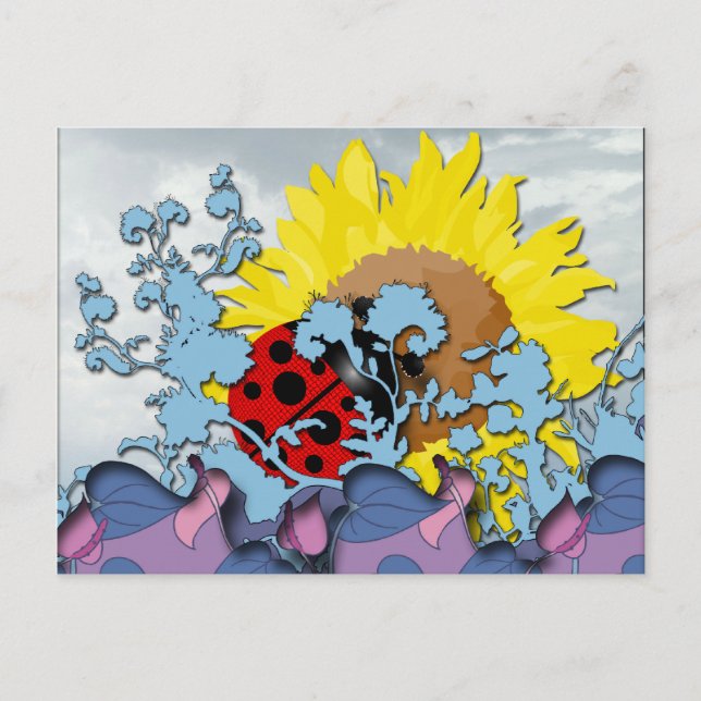 Ladybug und Sonnenblume Postkarte (Vorderseite)