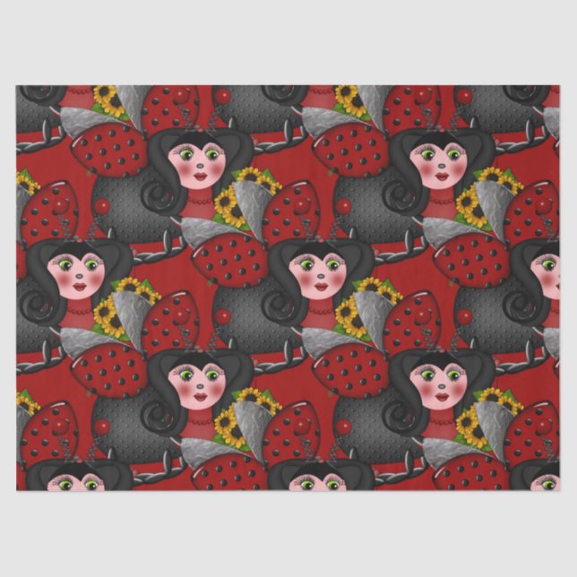Ladybug und Sunflowers-Diagonal-Red Seidenpapier (Vorderseite)