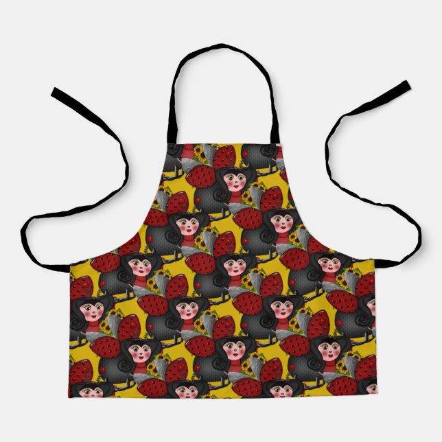 Ladybug und Sunflowers-Diagonal-Yellow-1- Schürze (Vorderseite)