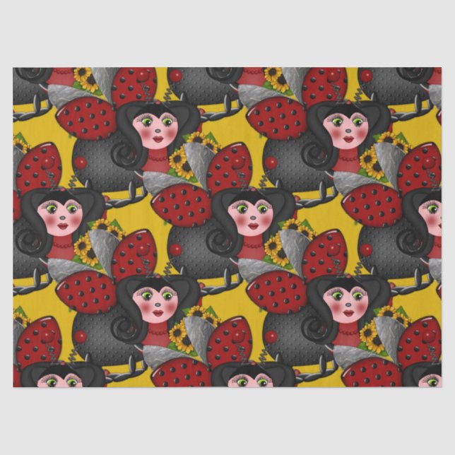 Ladybug und Sunflowers-Diagonal-Yellow-1- Seidenpapier (Vorderseite)