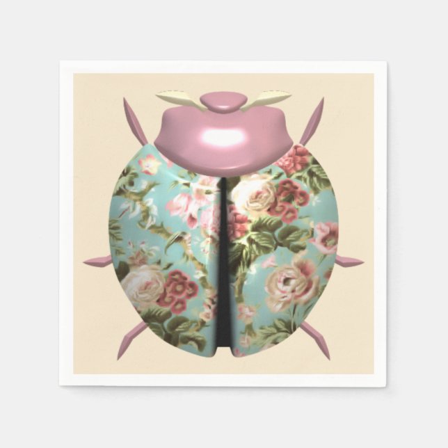 Ladybug viktorianisches Blumenchintz niedlich pink Serviette (Vorderseite)