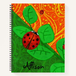 Ladybug Whimsey 3D Folk Art HINZUFÜGEN IHREN NAMEN Notizbuch