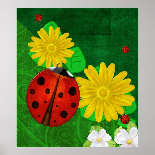 Ladybug Whimsey 3D Folk Art Poster (Vorne)