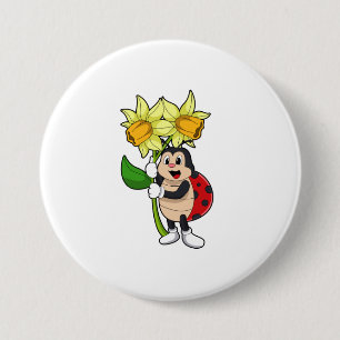 Ladybug with Flower Daffodil Button