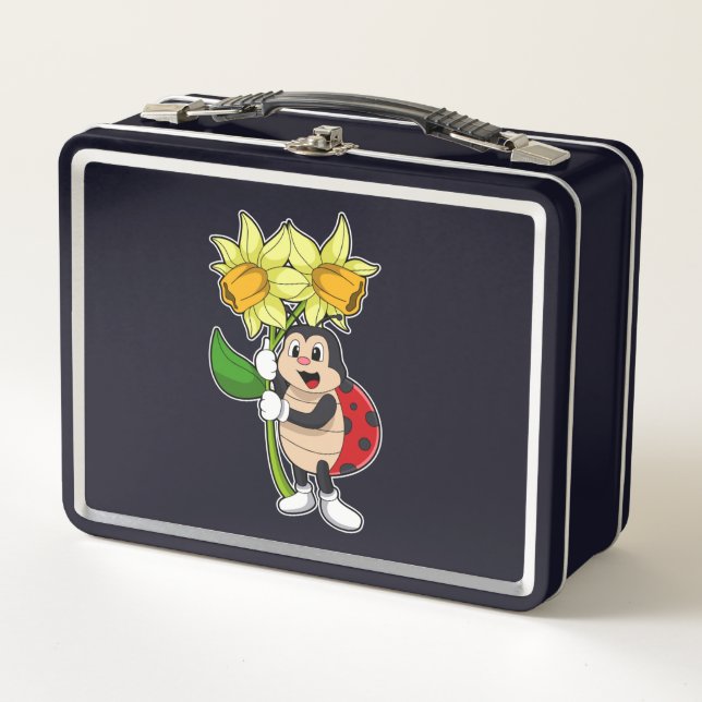 Ladybug with Flower Daffodil Metall Brotdose (Vorderseite)
