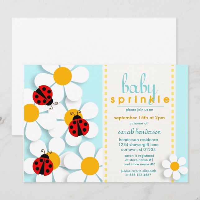 Ladybugs and Daisies Baby Sprinkle Einladungen (Vorne/Hinten)